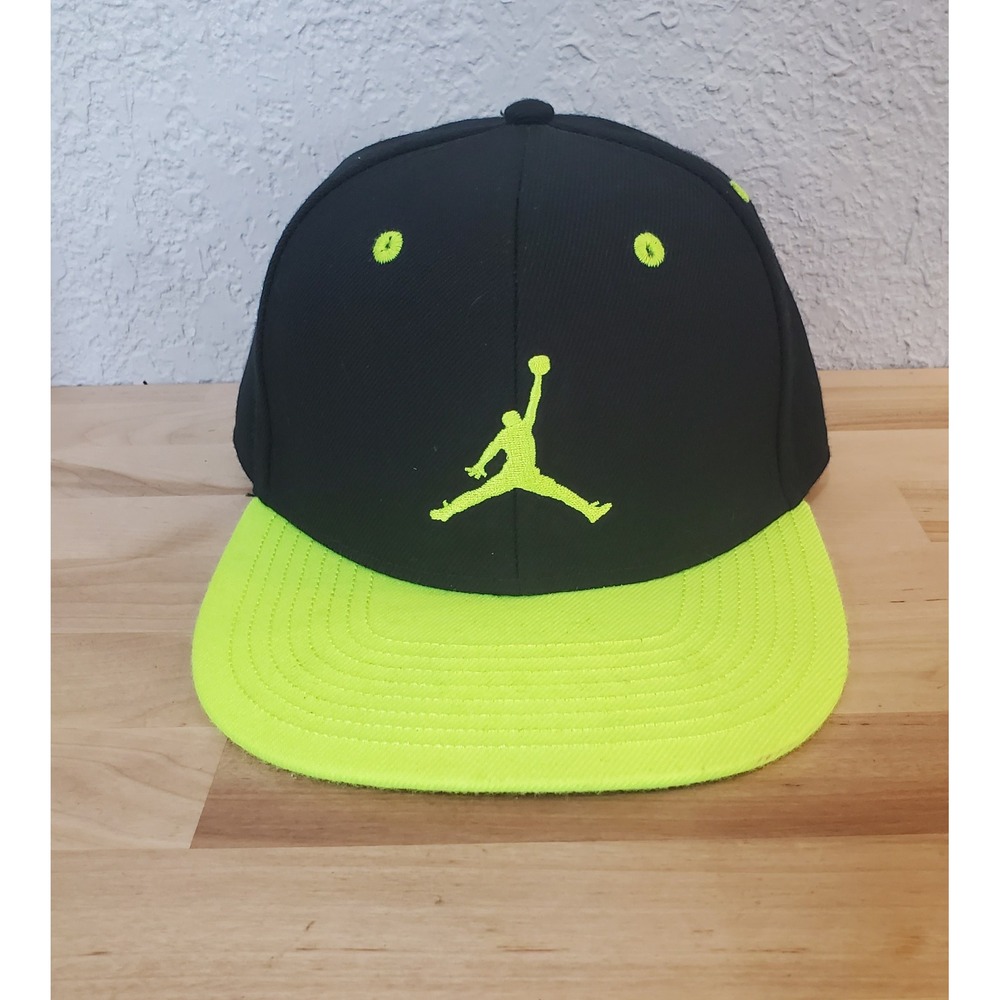 Jordan Youth True Snapback Hat Black Neon Volt Green Jumpman Cap 617844-988977
